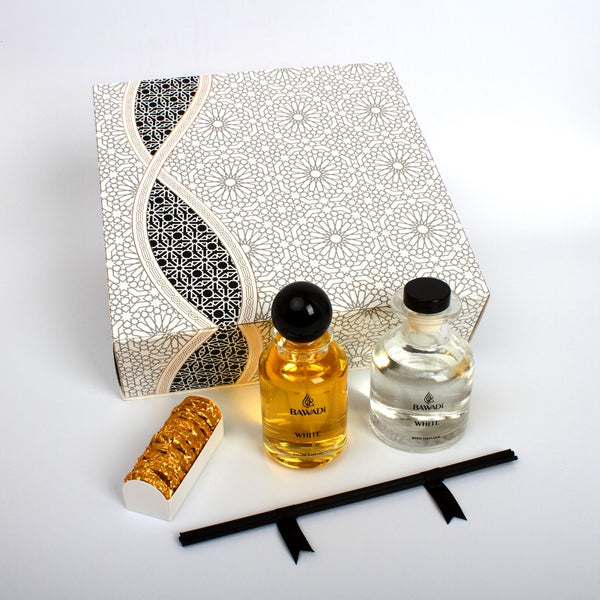 BAWADI 100ML EDP + 150ML REED DIFFUSER + BAKHOOR  WHITE GIFT SET
